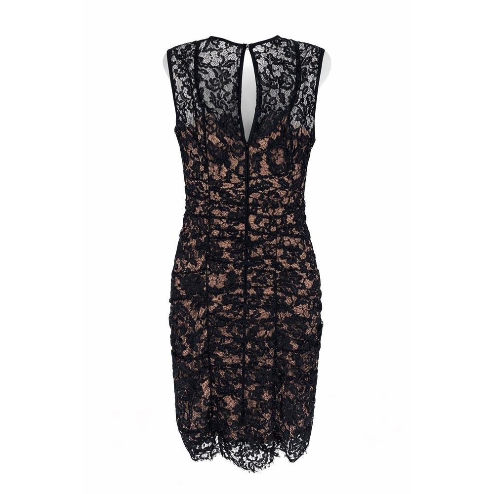 Black Lace Cocktail Dress Nude Lining Fitted Date Night Party Size 8 - Picture 3 of 4
